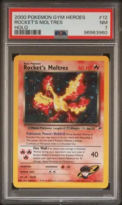2000 Pokemon Gym Heroes Rocket's Moltres Holo (NOT 1st EDITION) #12 PSA 7 NM !! - Image 1