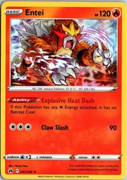 Entei 021/159 Holo Rare Crown Zenith Pokemon Holo Near Mint - Image 1
