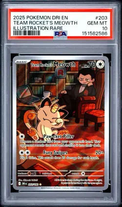 Pokemon Team Rocket’s Meowth 203/182 Illustration Rare Destined Rivals - PSA 10 - Image 1