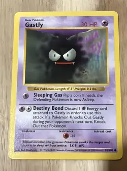 Original 1999 Pokemon TCG Base Set Card Gastly 50/102 Shadowless LP - Image 1