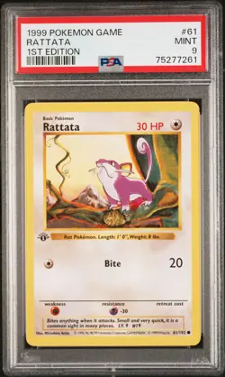 1999 POKEMON BASE SET 1ST EDITION #61 RATTATA PSA 9 - Image 1