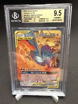 Pokemon Moltres Zapdos Articuno GX 44/68 Sun & Moon Hidden Fates Beckett BGS 9.5 - Image 1