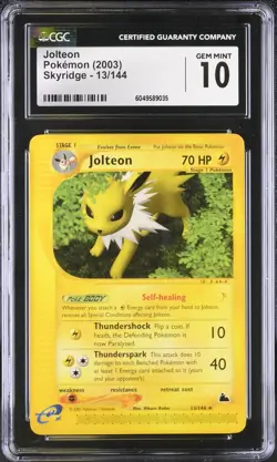 CGC 10 GEM MINT Jolteon 13/144 Skyridge Rare Vintage WOTC 2003 Pokemon - Image 1