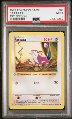 1999 POKEMON BASE SET 1ST EDITION #61 RATTATA PSA 9 - Image 1