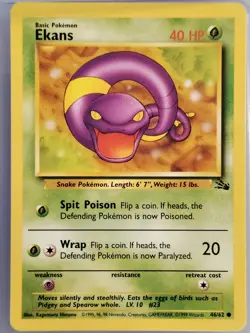 Ekans 46/62 Vintage Fossil Unlimited 1999 WOTC Pokemon Card (LP-NM) - Image 1