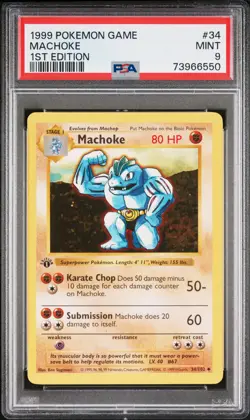 1999 POKEMON BASE SET 1ST EDITION #34 MACHOKE PSA 9 - Image 1