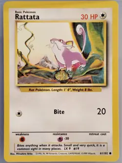 Rattata 61/102 WOTC Base Set Vintage Pokemon Card 1999 (LP) - Image 1