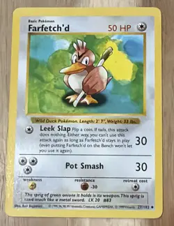 Original 1999 Pokemon TCG Base Set Card Farfetch’d 27/102 Shadowless LP - Image 1