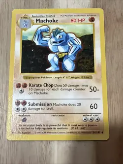 Original 1999 Pokemon TCG Base Set Card Machoke 34/102 Shadowless LP - Image 1