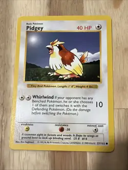 Original 1999 Pokemon TCG Base Set Card Pidgey 57/102 Shadowless LP - Image 1