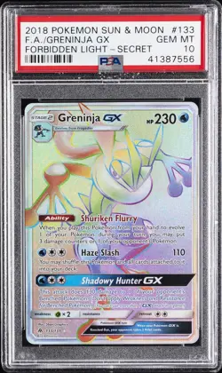 2018 POKEMON SUN & MOON FORBIDDEN LIGHT SECRET #133 FULL ART/GRENINJA GX PSA 10 - Image 1