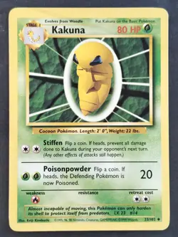 Kakuna 033/102 Base Set Regular, Vintage ✰ WOTC Pokemon 1999 •LP - Image 1