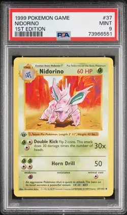 1999 POKEMON BASE SET 1ST EDITION #37 NIDORINO PSA 9 - Image 1
