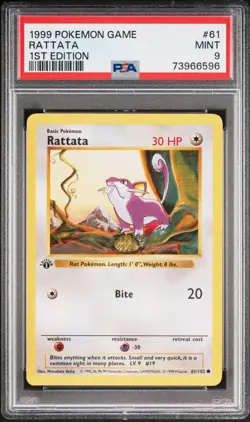1999 POKEMON BASE SET 1ST EDITION #61 RATTATA PSA 9 - Image 1