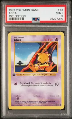 1999 POKEMON BASE SET 1ST EDITION #43 ABRA PSA 9 - Image 1