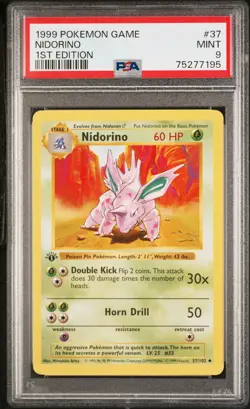1999 POKEMON BASE SET 1ST EDITION #37 NIDORINO PSA 9 - Image 1