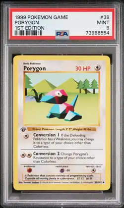 1999 POKEMON BASE SET 1ST EDITION #39 PORYGON PSA 9 - Image 1