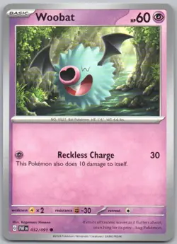 Woobat 032 Paldean Fates Normal Psychic Pokemon Card NM - Image 1