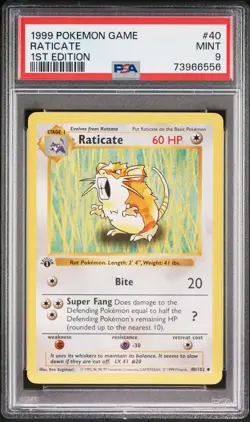 1999 POKEMON BASE SET 1ST EDITION #40 RATICATE PSA 9 - Image 1