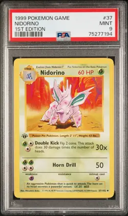 1999 POKEMON BASE SET 1ST EDITION #37 NIDORINO PSA 9 - Image 1
