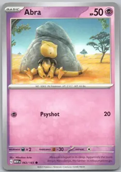 Abra 063 151 Normal Psychic Pokemon Card NM - Image 1