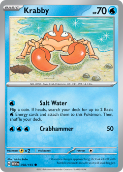 Krabby 098 151 Normal Water Pokemon Card NM - Image 1