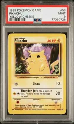 1999 POKEMON BASE SET UNLIMITED YELLOW CHEEKS #58 PIKACHU PSA 9 - Image 1