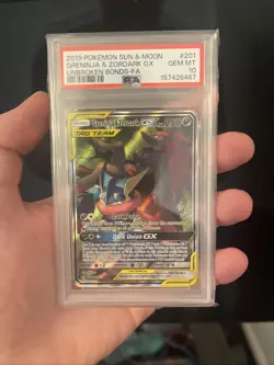 Pokemon TCG Greninja & Zoroark Tag Team GX Unbroken Bonds 201/214 Psa 10 - Image 1