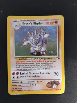MP Brock's Rhydon 2/132 Holo Rare Pokemon Gym Heroes Moderately Played Pokemon - Image 1