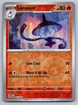 Lampent 037/167 Common Twilight Masquerade Pokemon Reverse Holo Near Mint - Image 1
