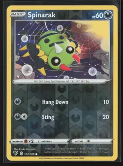 Spinarak Common SWSH03: Darkness Ablaze 102/189 NM Pokemon Card Reverse Holo - Image 1