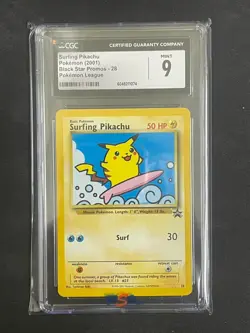 Surfing Pikachu 2001 Pokemon CGC 9 Black Star Promo Pokemon League #28 - Image 1