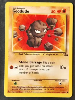 Geodude 47/62 ✰Vintage✰ Fossil Set Regular, WOTC Pokemon 1999 •LP/MP - Image 1