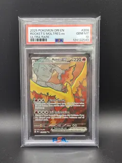 2025 POKEMON DRI EN-DESTINED RIVALS ULTRA RARE TEAM ROCKET'S MOLTRES EX PSA 10 - Image 1
