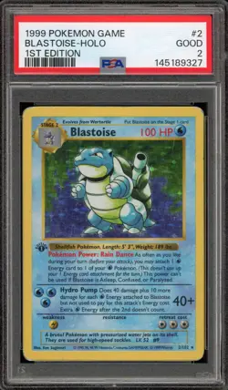 Pokemon Blastoise Base Set Shadowless 1st Edition Holo Rare #2 PSA 2 - Image 1