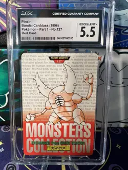 Pokemon Pinsir Bandai Carddass 1996 No. 127 Red Card CGC 5 EX+ - Image 1