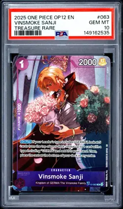 One Piece Vinsmoke Sanji Treasure Rare OP12 OP10-063 PSA 10 Gem Mint - Image 1
