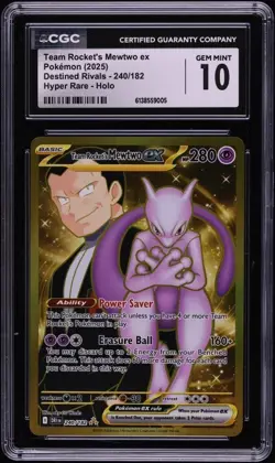 ✨ CGC 10 Team Rocket's Mewtwo ex 240/182 Destined Rivals Pokemon Card - Image 1