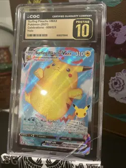 2021 Pokemon Surfing Pikachu VMAX Holo Card 009/025 CGC Pristine 10 SEE PICS - Image 1