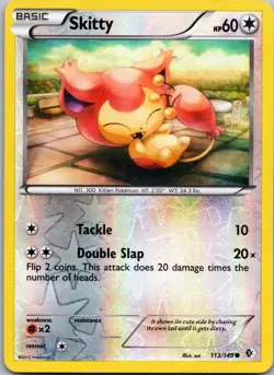 Skitty 113/149 Common Boundaries Crossed Pokemon Reverse Holo Lightly Played - Image 1