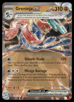 Pokemon Cards Greninja ex 106/167 Twilight Masquerade Double Rare NM - Image 1