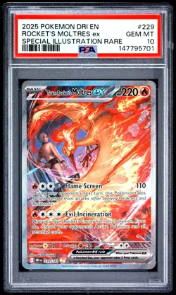 2025 POKEMON DRI EN-DESTINED RIVALS #229 TEAM ROCKET'S MOLTRES EX PSA 10 - Image 1