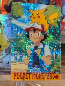 1999 Vintage Pocket Monsters Vending Prism - Ash & Pikachu On Ash's Hat #1 - Image 2
