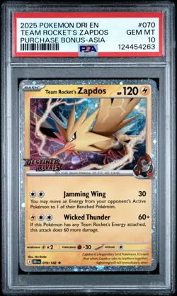 2025 POKEMON DESTINED RIVALS PURCHASE BONUS ASIA #70 TEAM ROCKET'S ZAPDOS PSA 10 - Image 1