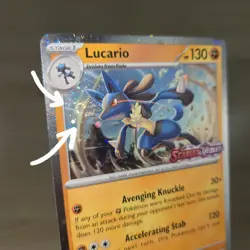 TRIPLE WHOLE SWIRL 🌀 Lucario 114/198 Scarlet Stamped Pokemon Cosmos Holo Promo - Image 2