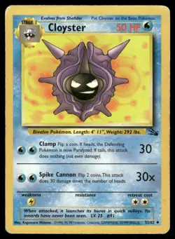 Pokemon Cards Cloyster 32/62 Unlimited Fossil Uncommon HP *3 - Image 1