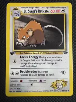 Pokemon TCG - 1st Edition Lt. Surge's Raticate - Gym Heroes Set - 53/132 - Image 1