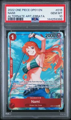 Nami 016 One Piece OP01-016 English Romance Dawn Alt Art Errata GEM MINT PSA 10 - Image 1