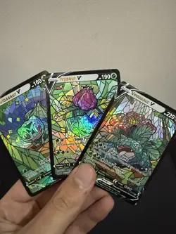Venusaur Ivysaur Bulbasaur V Pokemon Card CUSTOM - Bundle Of 3 Stained Glass - Image 1