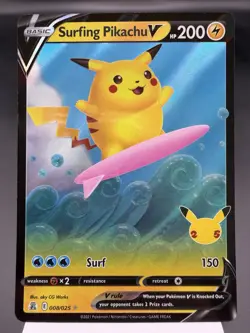 Surfing Pikachu V 008/025 - Ultra Rare Holo - Celebrations Pokemon Card NM - Image 1